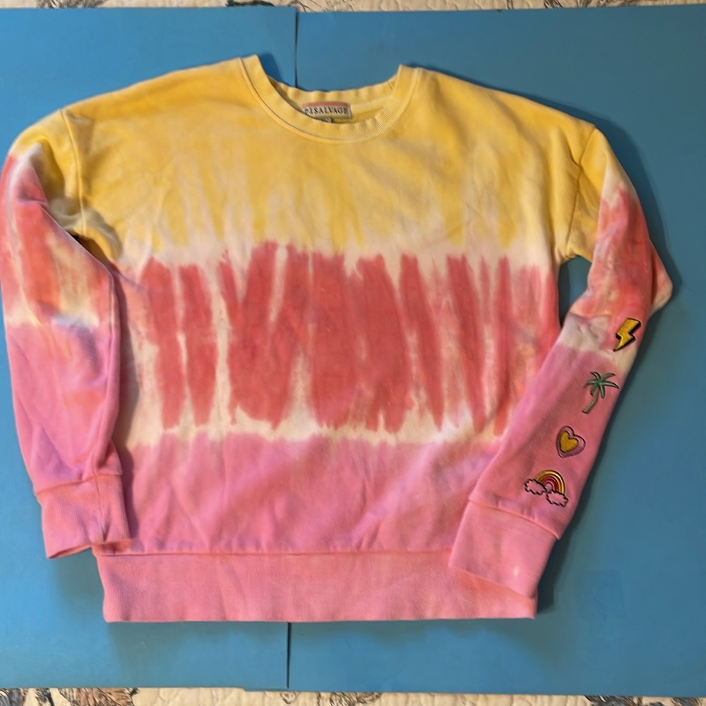PJ Salvage Tie Dye Pullover Sweatshirt with Embellishments